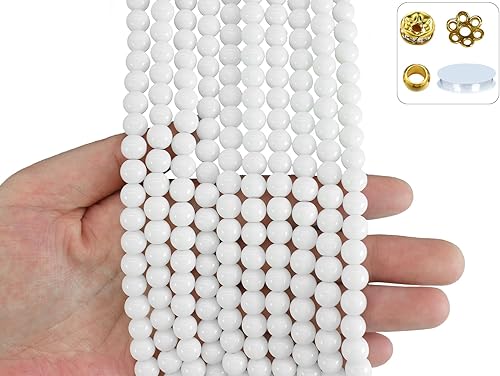 Pamir Tong 650 cuentas de vidrio blanco nieve de 0.315 pulgadas para hacer joyas, cuentas redondas lisas, cuentas sueltas para hacer joyas, aretes,