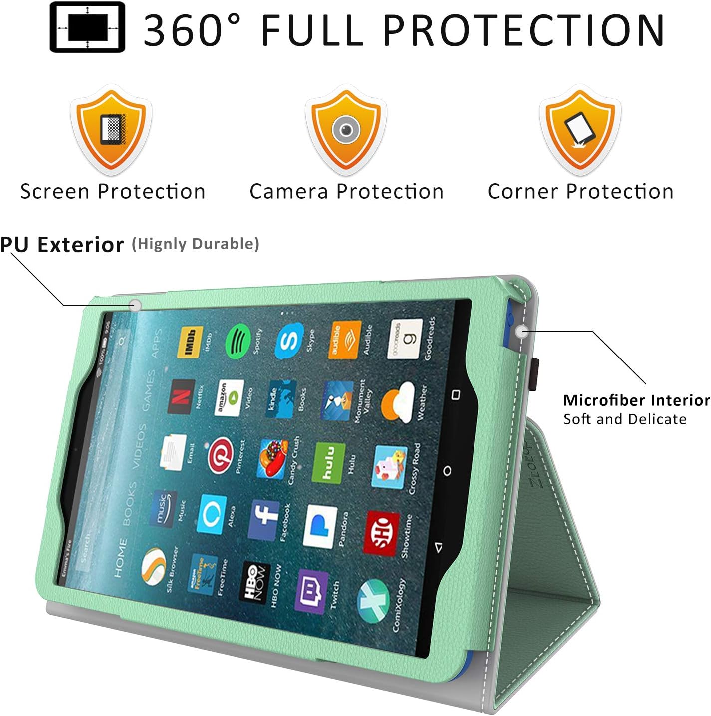 Benazcap Case for All New 7 Inch Tablet 2019, Folio Stand Smart Cover for 7 Inch 2019 Tablet (9th Gen) with Auto Sleep/Wake, Viridity
