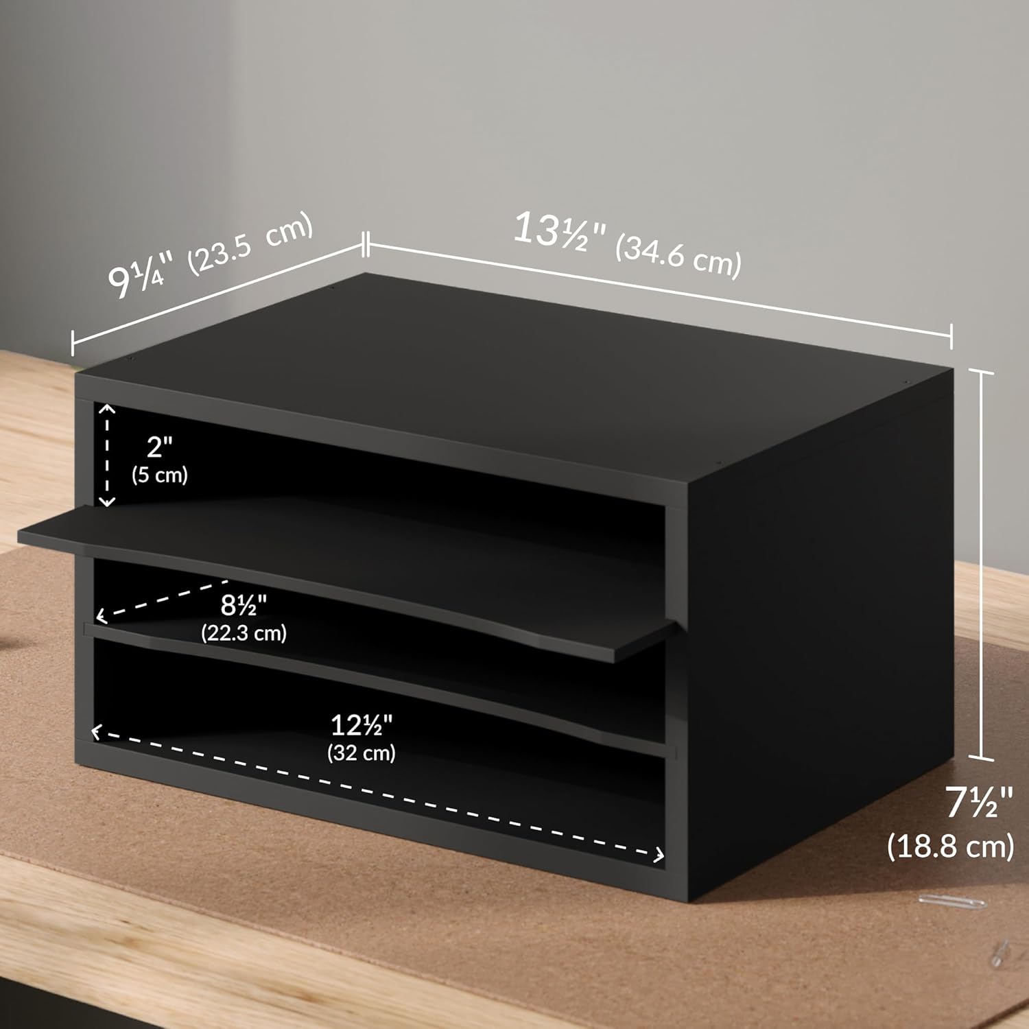 Ballucci Paper Organizer, 3-Tier Stackable Wood Desk Organizer, Document File Organizer and Mail Sorter with Adjustable Storage Shelves, Black