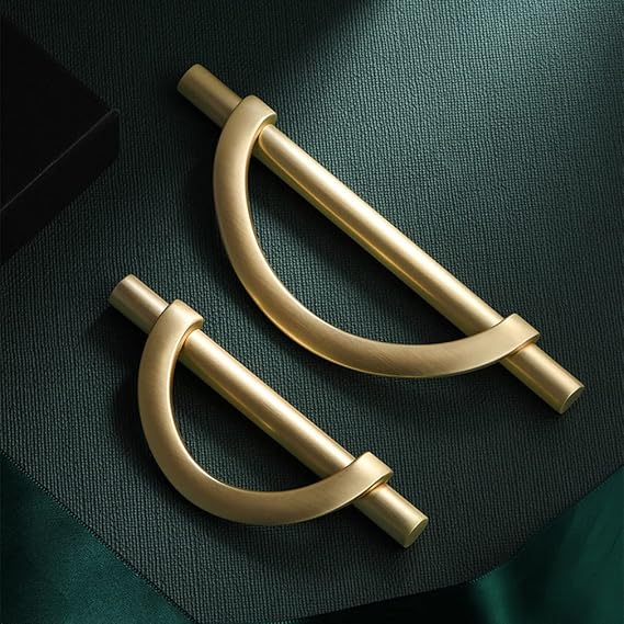 Brushed Gold Cabinet Pulls Drawer Pulls, Half Moon Shape Cabinet Pulls Gold Dresser Handles, Kitchen Cupboard Drawer Handles Antique Door Handles, 2Packs 3.75in
