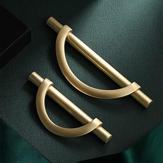 DAPANIY Brushed Gold Cabinet Pulls Drawer Pulls, 5 inch Half Moon Shape Cabinet Pulls Gold Drawer Dresser Handles, Kitchen Cupboard Drawer Handles Antique Cupboard Door Handles, 4Packs