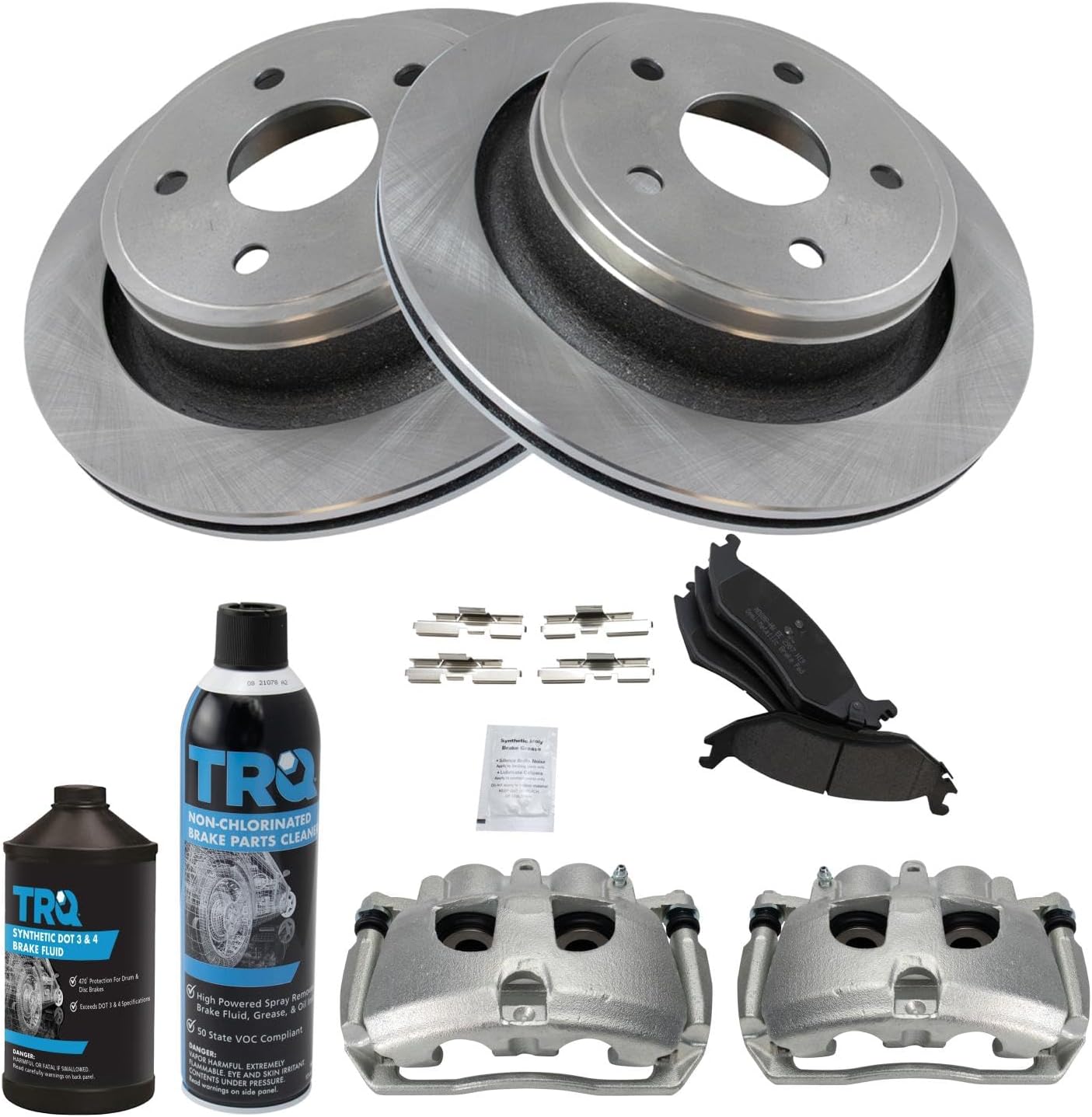 TRQ Rear Brake Pad & Rotor Kit Brake Caliper Brake Chemical Kit Brake Pads Brake Rotor Semi-Metallic Compatible with 2012 Ram 1500