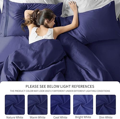 Miniatura 7 de EaseHome Juego de sábanas de color azul marino tamaño individual, bolsillo profundo de 1800 hilos a colchón de 18 pulgadas, 3 piezas, colección de