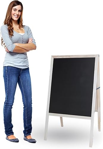 Miniatura 7 de Crestline - Caballete de marquesina, letrero de gran acera, caballete de madera dura natural (borrado en seco blanco y pizarra negra), 42 pulgadas