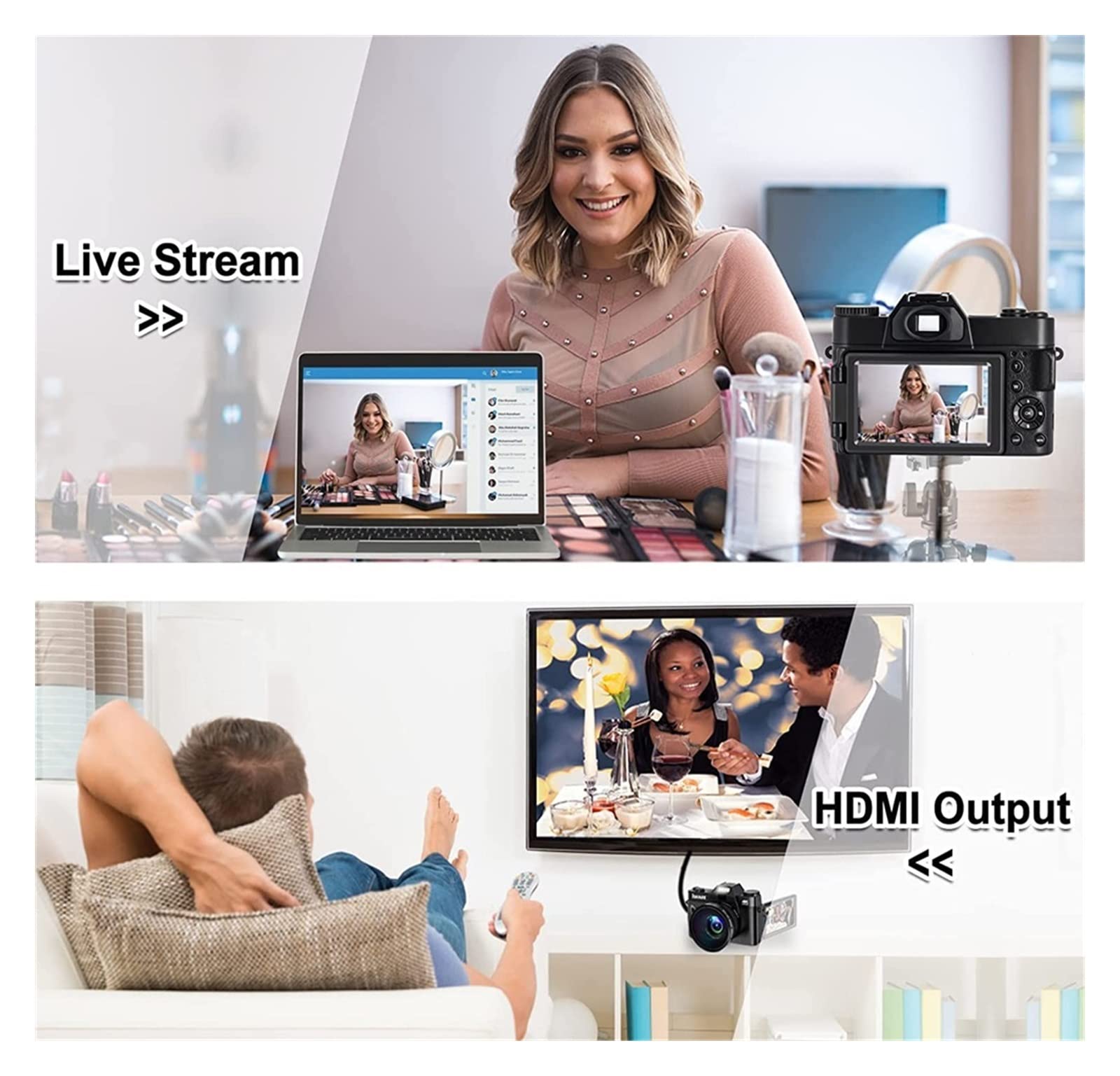 Aparat cyfrowy, aparaty fotograficzne, Odwróć ekran 4K Selfile kamera Stream obiektyw makro Vlog wideorejestrator fotografia 48MP aparat cyfrowy szerokokątny Przenośny do podróży i dobra żywotność bat