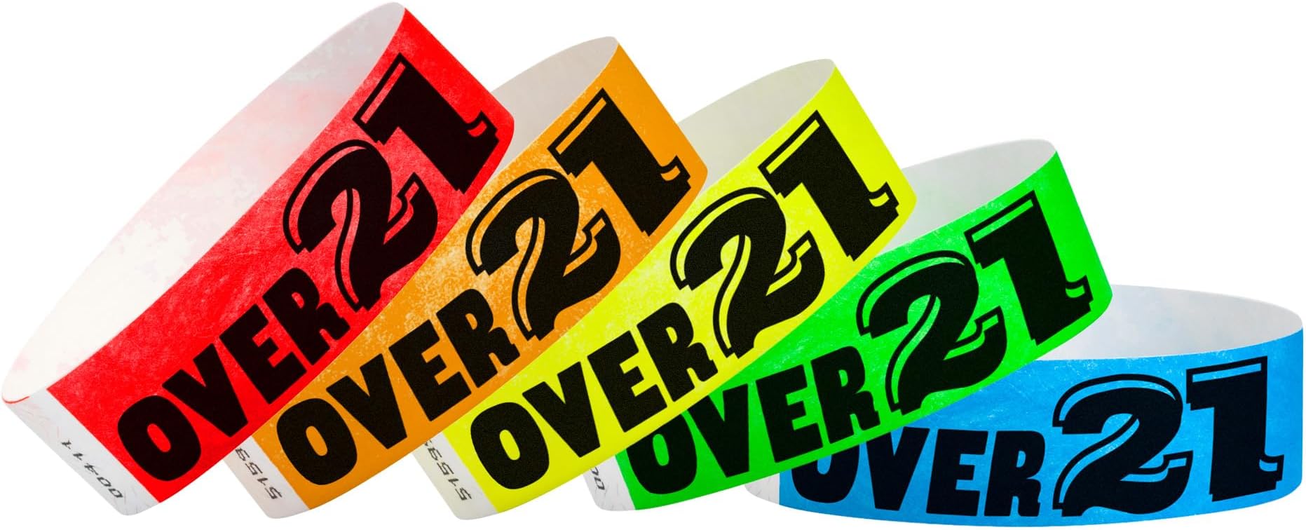 200 WristCo Tyvek Wristbands Over 21 Variety Pack - ¾” x 10”- Waterproof Recyclable Comfortable Tear Resistant Paper Bracelets Wrist Bands for Events Concert Festival Admission Party