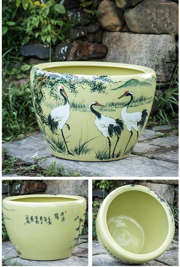 Fish Bowls Hydroponic Plant Container Aquarium Fish Tank Yellow Glaze Ceramic Goldfish Bowl Retro Large Water Tank Garden Lotus Tank Balcony Fish Culture Tank Aquarium Entry Fish Tank ( Color : A , Si