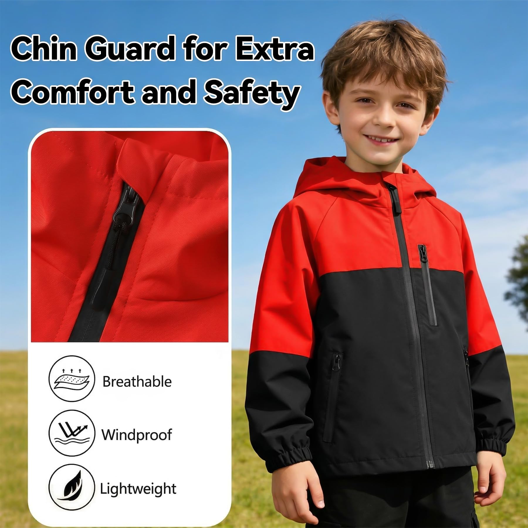 Chaqueta Impermeable para Niñas Niño, Cortavientos Abrigos con Banda Reflectante Ligera Casual Chaquetas de Lluvia Primavera Otoño Chubasquero Deportivos Exterior Ropa 5-13 Años