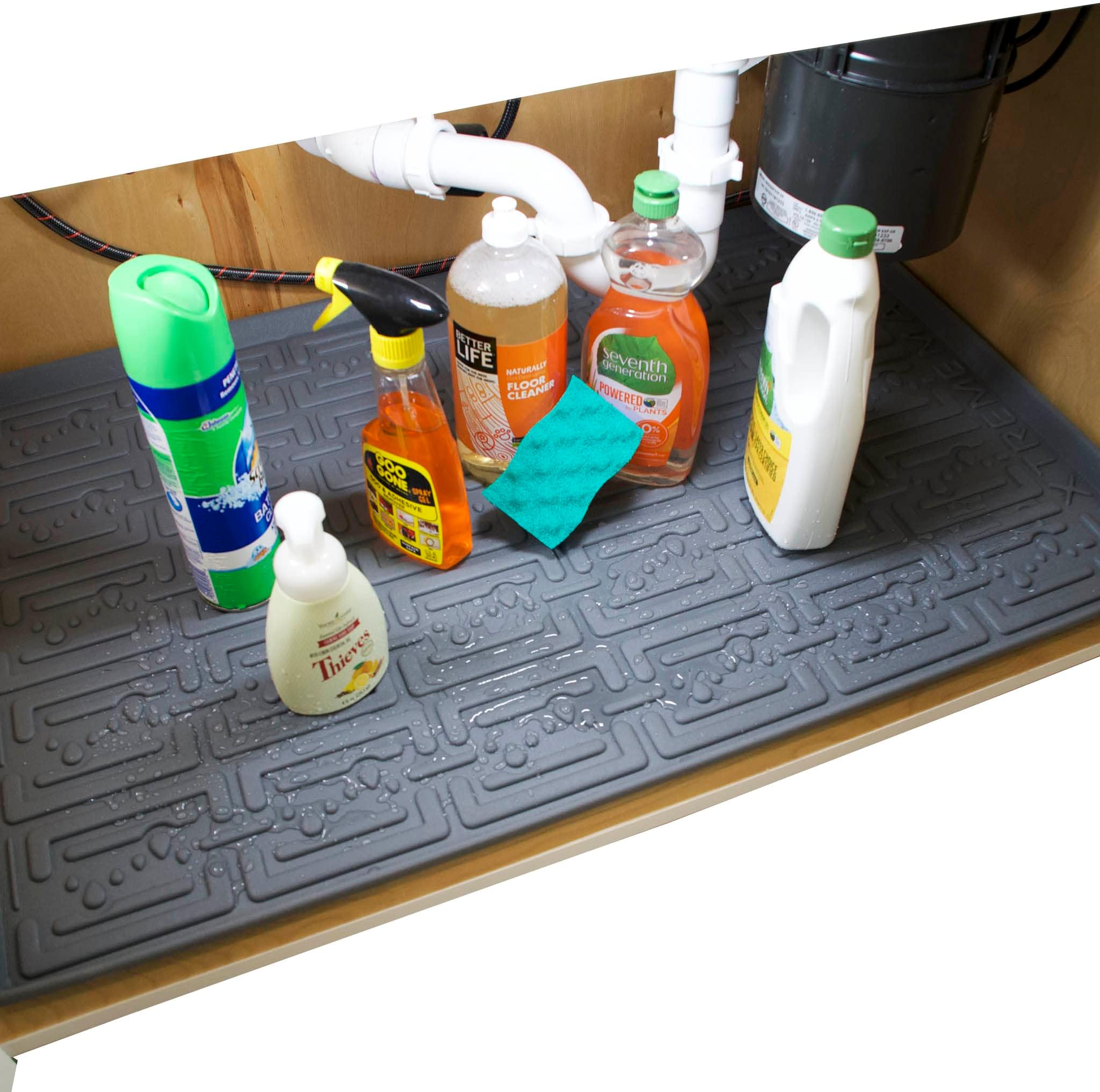 Xtreme Mats Waterproof Under Sink Mat (Gray 31" 1/4 x 22 1/4) Shelf Liner Cabinet Liner for Home Kitchen & Laundry Cabinets Plumbing Leak Water Damage Prevention Flexible Under Kitchen Sink Driptray