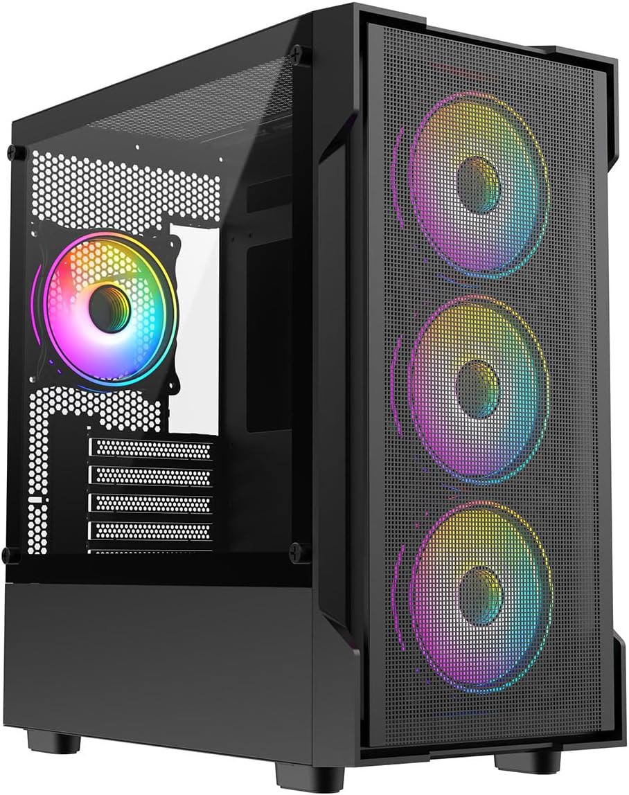 Tornado Gaming PC Case – Micro-ATX Computer Case - Mesh Front Intake Panel - 4 x 120mm ARGB Fans Included - AIO Support - USB 3.0, 2x USB 2.0 - HD Audio/Mic | Black