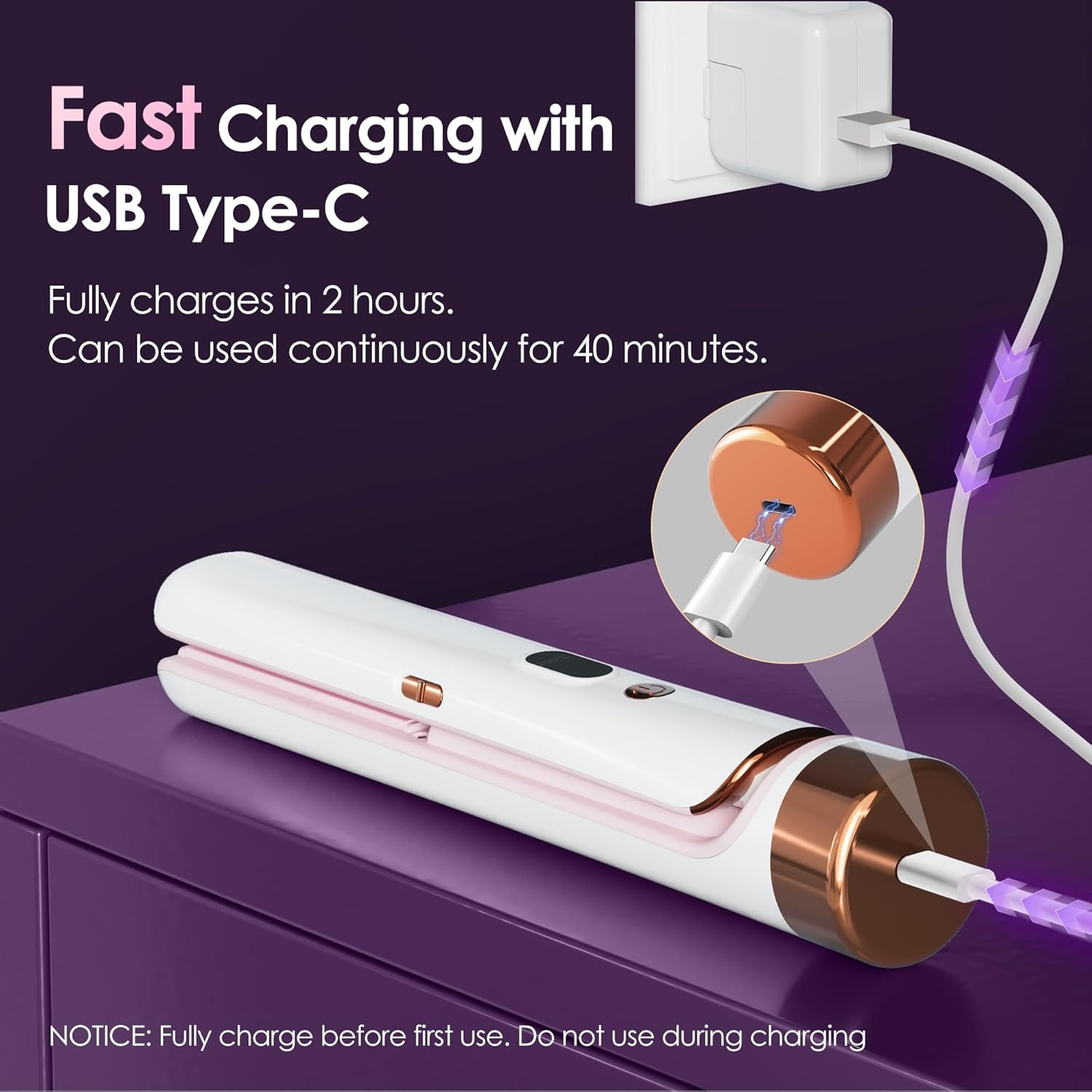 Cordless Hair Straightener Portable Travel Rechargeable Flat Iron, Fast Heating,Adjustable Temperature for Professional Straightening & Curling,Portable and Travel-Friendly (White)