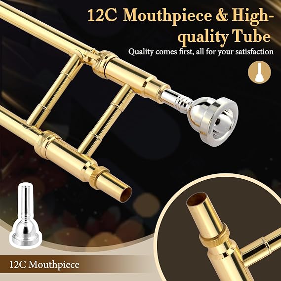 Ktaxon B Flat Tenor Trombone Brass Slide Bb, Golden