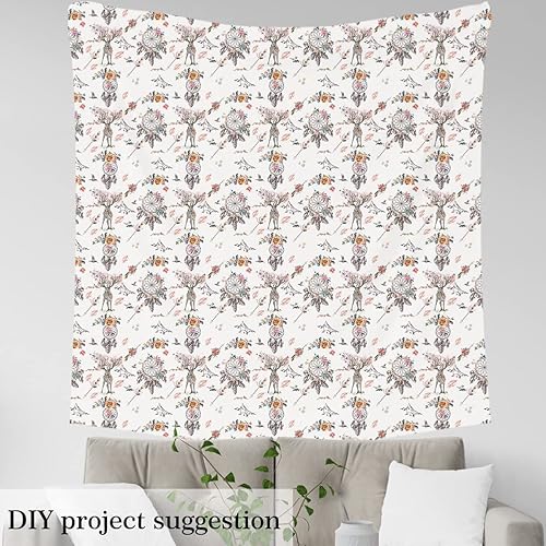 Miniatura 4 de The Yard - Tela de renos salvajes dibujada a mano para sillas, sofá, patrón de atrapasueños de flores en acuarela, tela impermeable para tapicería y