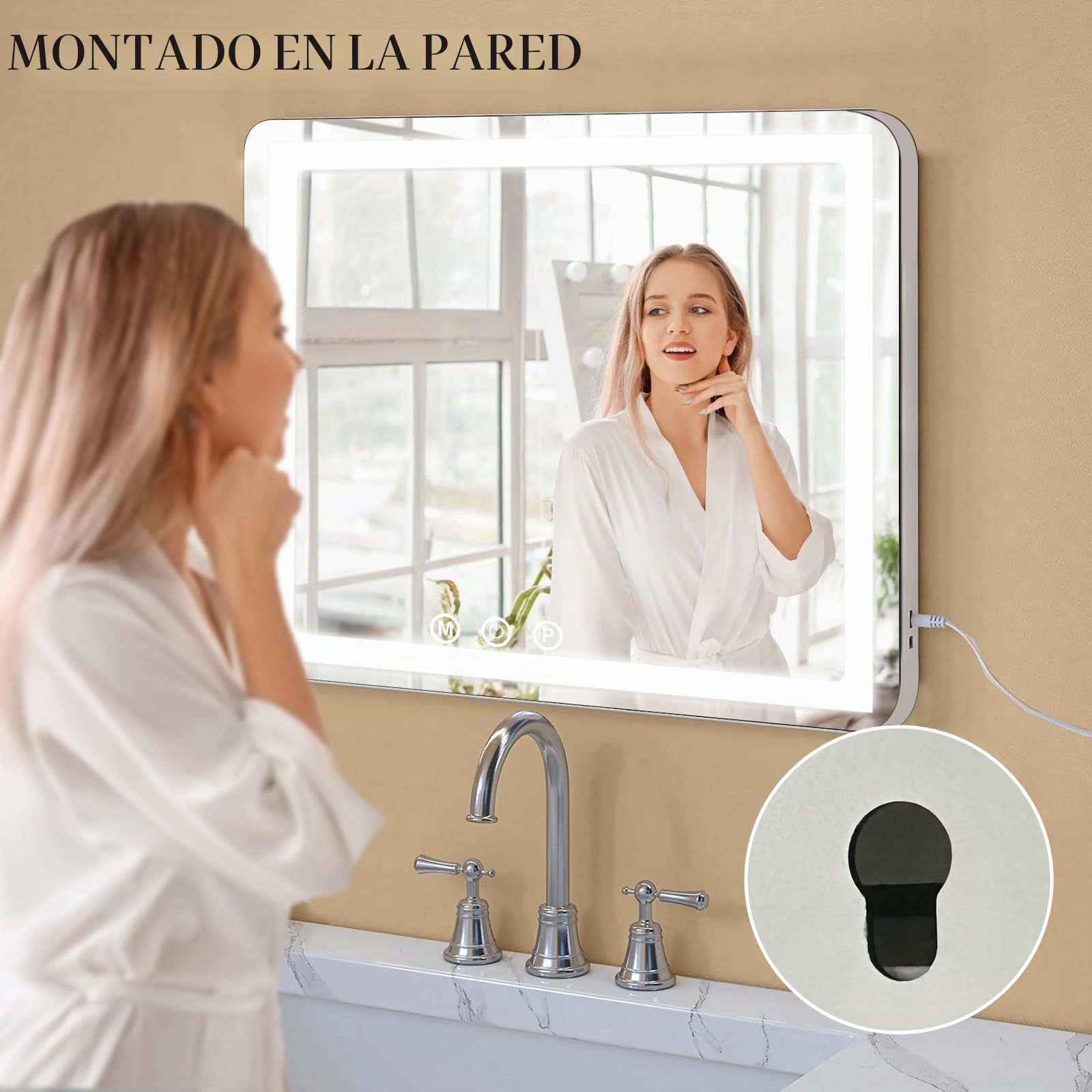 Espejo de Maquillaje con iluminación, Espejo de Hollywood con luz LED, Regulable, Espejo cosmético, 3 Modos, 50 x 40 cm, Espejo de Mesa con USB 10 aumentos, para Dormitorio y tocador