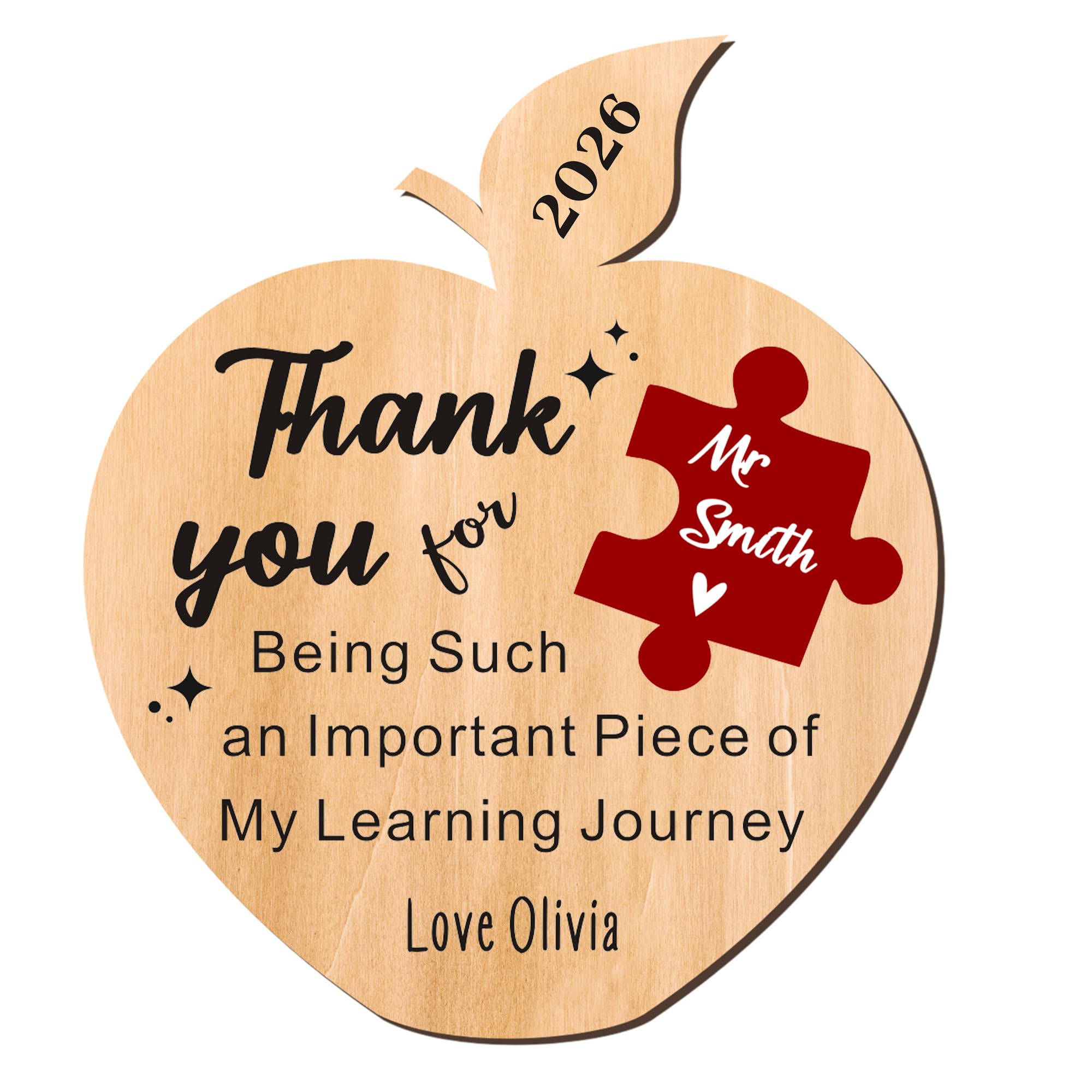 Personalised Teacher Gifts for Women Men Custom Fridge Magnets Gifts Thank You Gift Thank You Teacher Appreciation Gifts for Teacher End of the Year Assistant Tutor (Wood-Apple, Design 1)