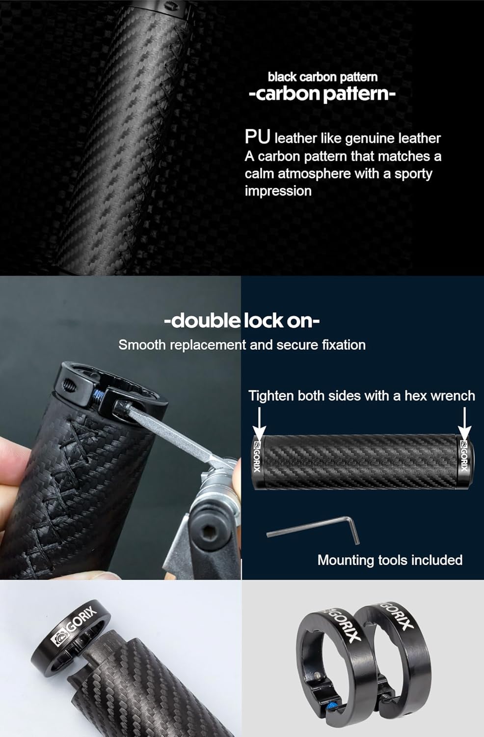 GORIX Bike Handle Bar Grips Handlebar Straight Carbon Pattern Road MTB Bicycle (GX-BONT84)