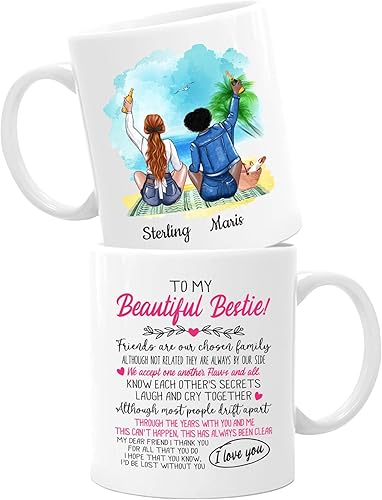 Vista 26 de Taza de café blanca de 2 mejores amigos, 11 onzas, 15 onzas, taza de amistad personalizada para mujeres, mejor amiga, mejor amiga, hermana, hermana