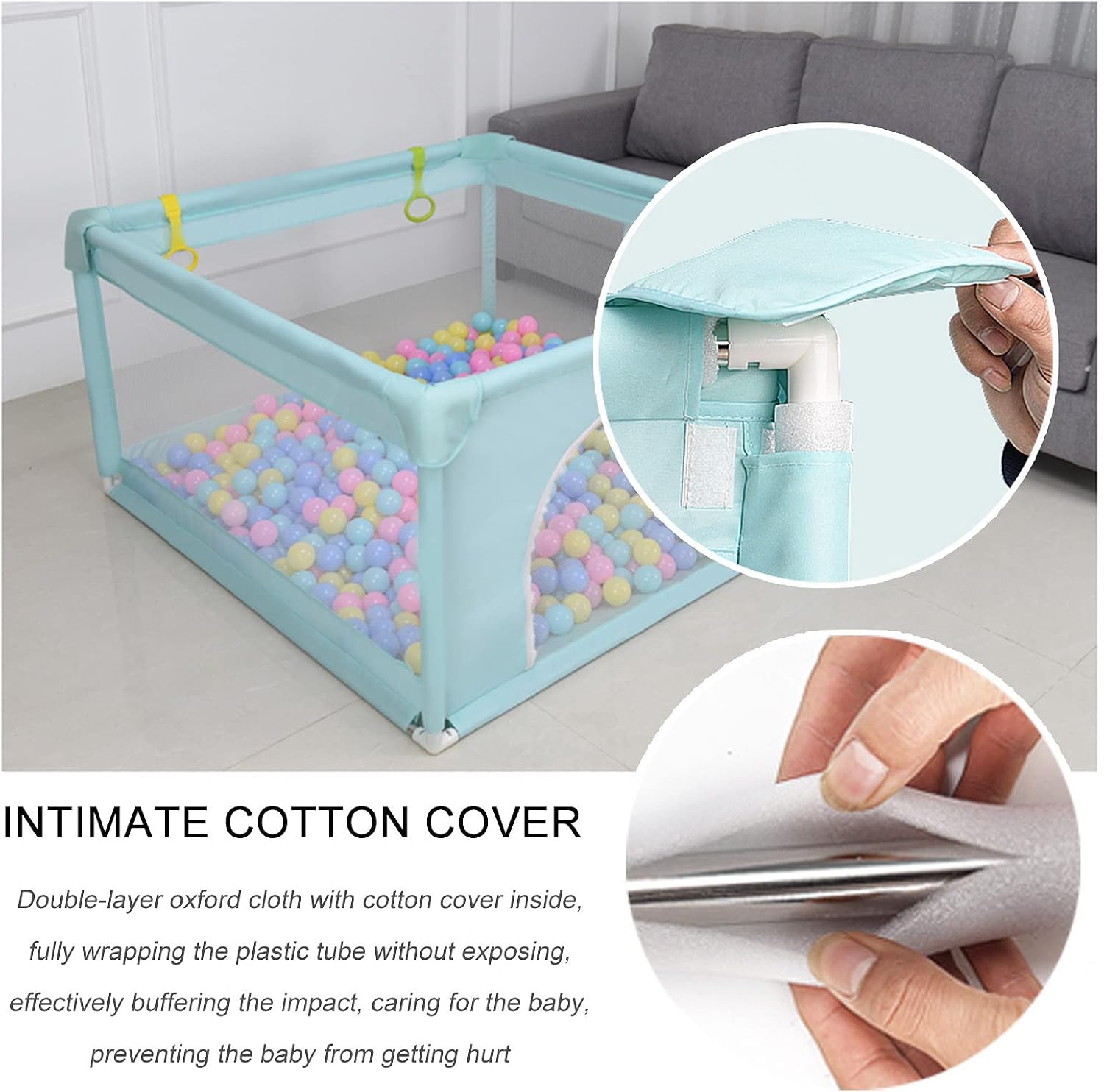 Jolan Baby Playpen Large,Portable Indoor Outdoor Kids Activity Center,with Breathable Mesh and Zip Door,Oxford Cloth Baby Fence,Playpen for Baby and Toddlers,Safety Playard Fence,Green-120×120cm