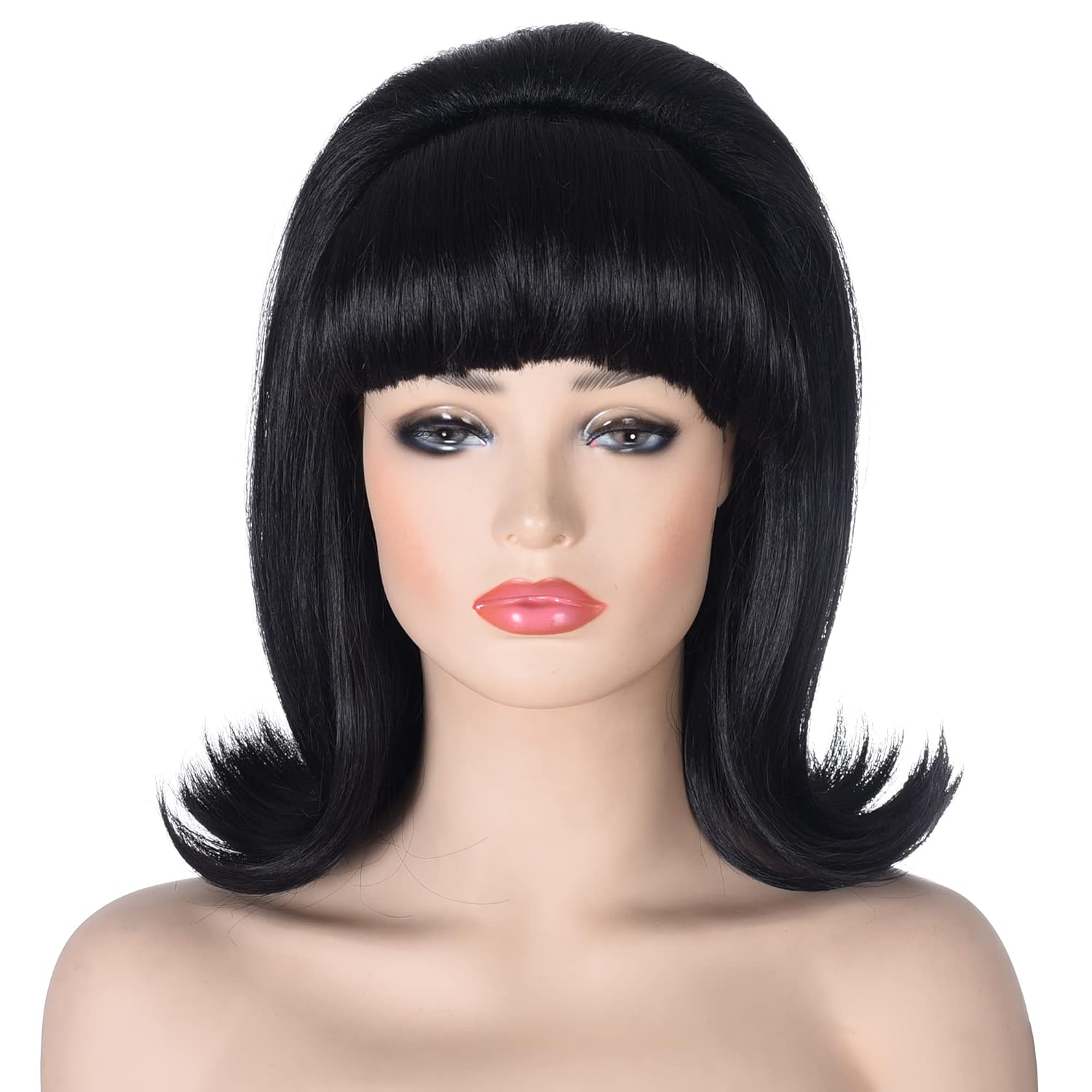 morvally Black Beehive Wig with Retro Bangs for Women 60s 70s Pinup Bouffant Wigs for Vintage Costume Cosplay Halloween Party - Image 4