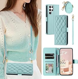 Galaxy S25 Ultra ケース 手帳型 Samsung ギャラクシーs25ウルトラ ケース 手帳型 GalaxyS25ultra / SC-52F / SCG32 財布型 ショルダー ストラップ カード収納 携帯ケース S25ultra スマホケース ギャラクシー S25 ウルトラ 肩掛け 斜め掛け スタンド機能 S25ウルトラ カバー 全面保護 耐衝撃 おしゃれ - ミントグリーン