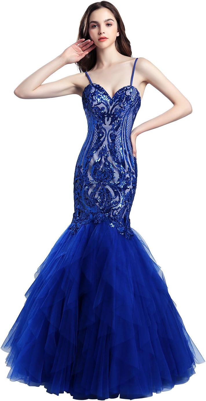 FeliciaDressWomen's Mermaid Prom Dress Spaghetti Strap Sequins Evening Party Gown FD046