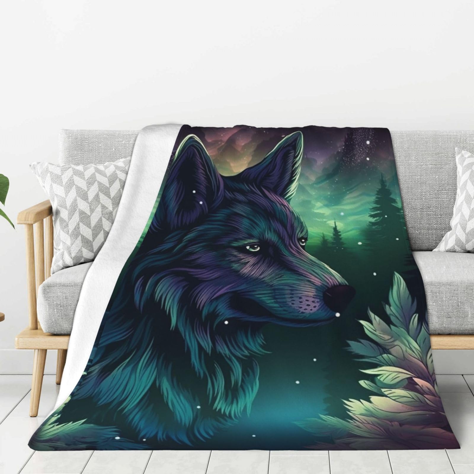 Forest Wolf Throw Blanket Plush Flannel Fleece Blanket, Soft Lightweight Cozy Blankets 50"X40" for Bed Couch Sofa Travel