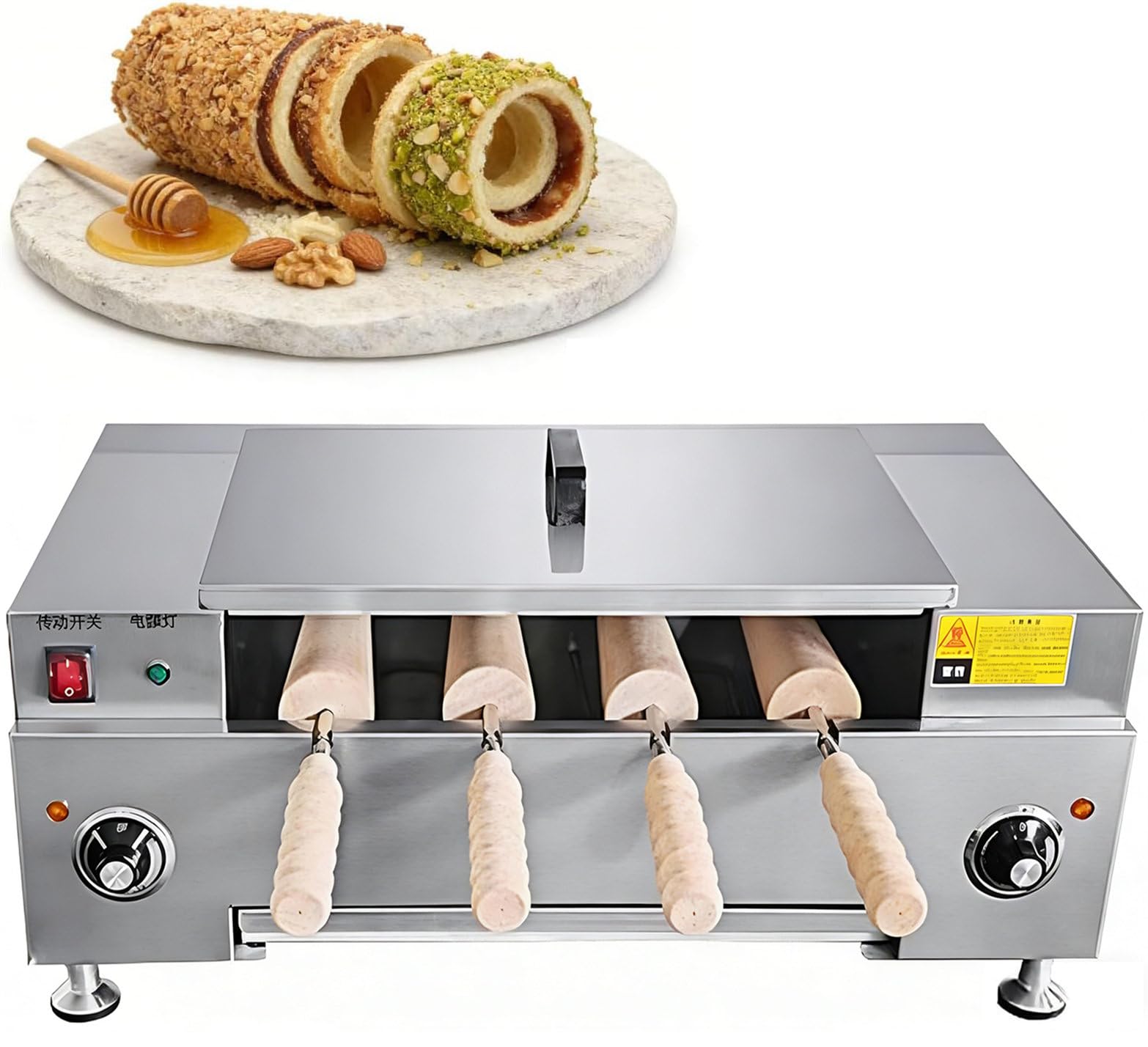 CYMYYDS Electric Chimney Cake Oven with 4 Rollers, Commercial Ice Cream Cone Maker, with Adjustable Temperature for Dessert Shops Coffee Shops Bakeries School Knob