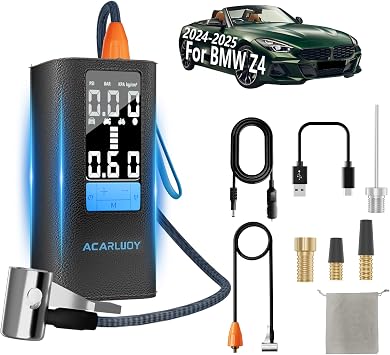 Inflator with digital pressure gauge 150PSI, Fit for BMW Z4 2024-2025,Suitable for BMW Z4-3X fast portable air compressor, 6000mAh wireless tire inflator