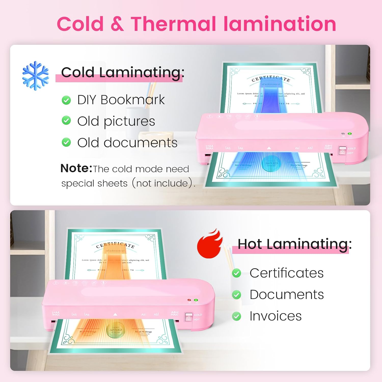 Laminator Machine with 20 Laminating Sheets, A4 Laminators Hot & Cold withTrimmer, 9 Inch Laminating Machine for Office, School, Business and Home