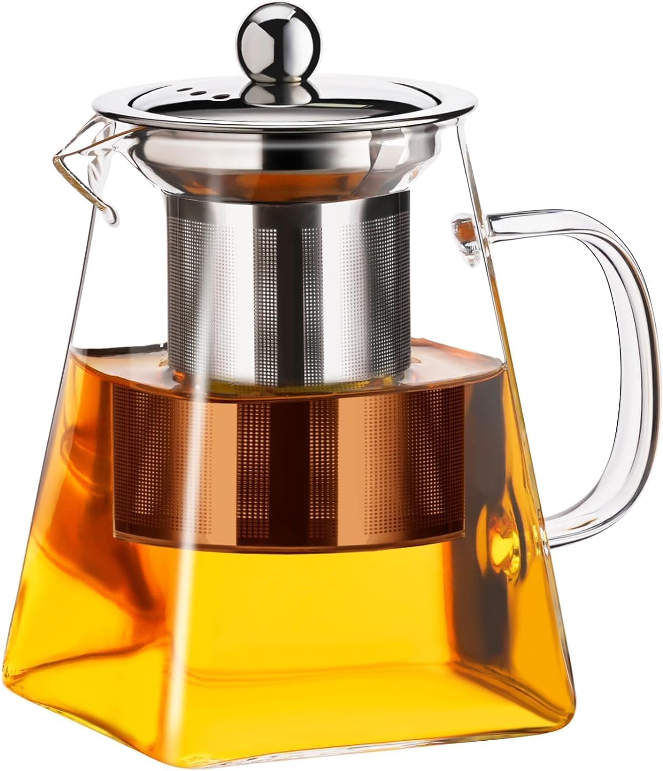 KHOLAD Glass Kettle Teapot with Removable Infuser Lid & Handle 750ml, Stovetop & Microwave Safe, Great for Loose Leaf Tea, Blooming Tea, Tea Bags & Fruit Infused Water (Square)