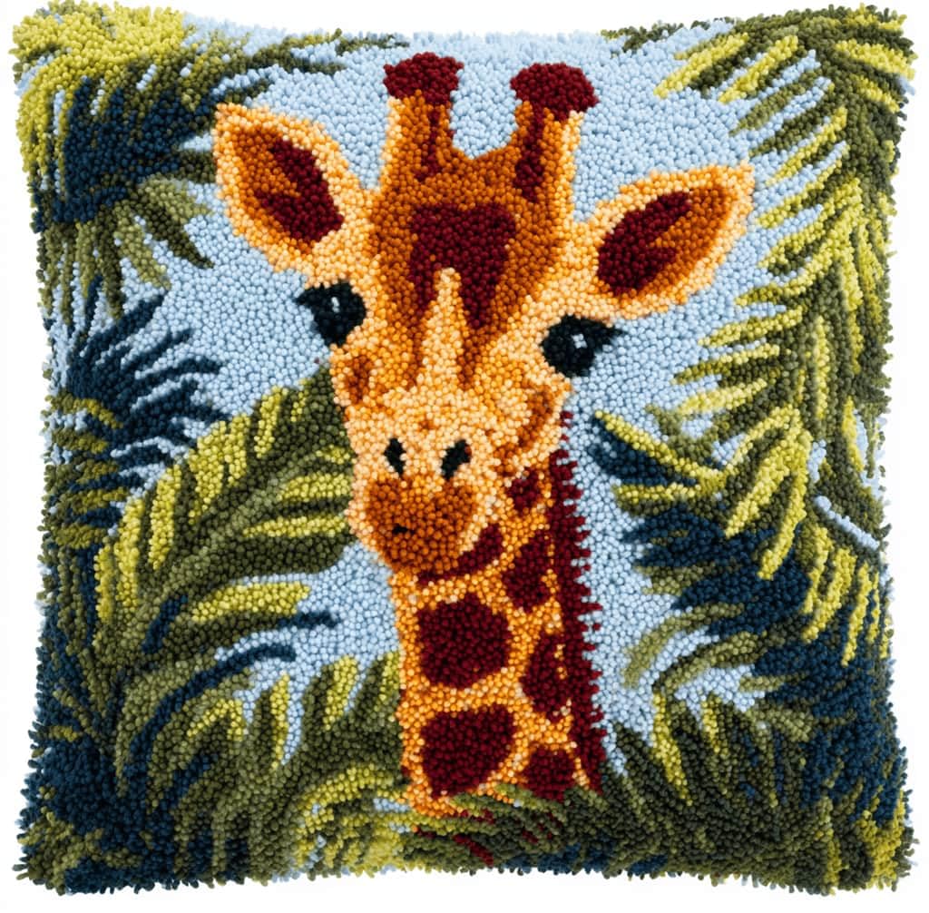 Beginner Latch Hook Cushion Kit,Jungle Giraffe Decor Pillow Cover 43X43Cm