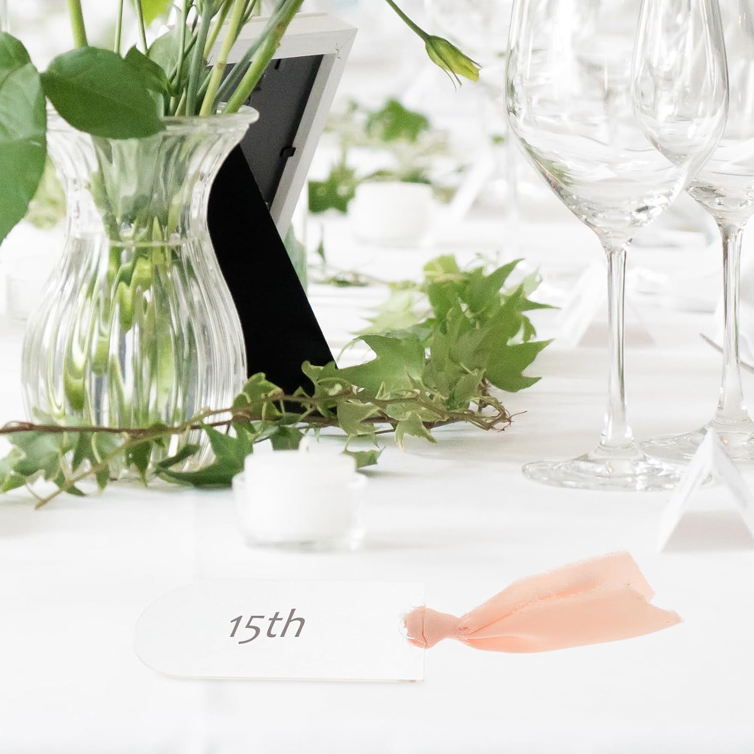 LOGOFUN 10pcs Hanging Reserved Signs for Wedding Chairs Acrylic Tag Reserved Seating Signs Reserved Sign with Ribbon for Wedding Church Restaurant