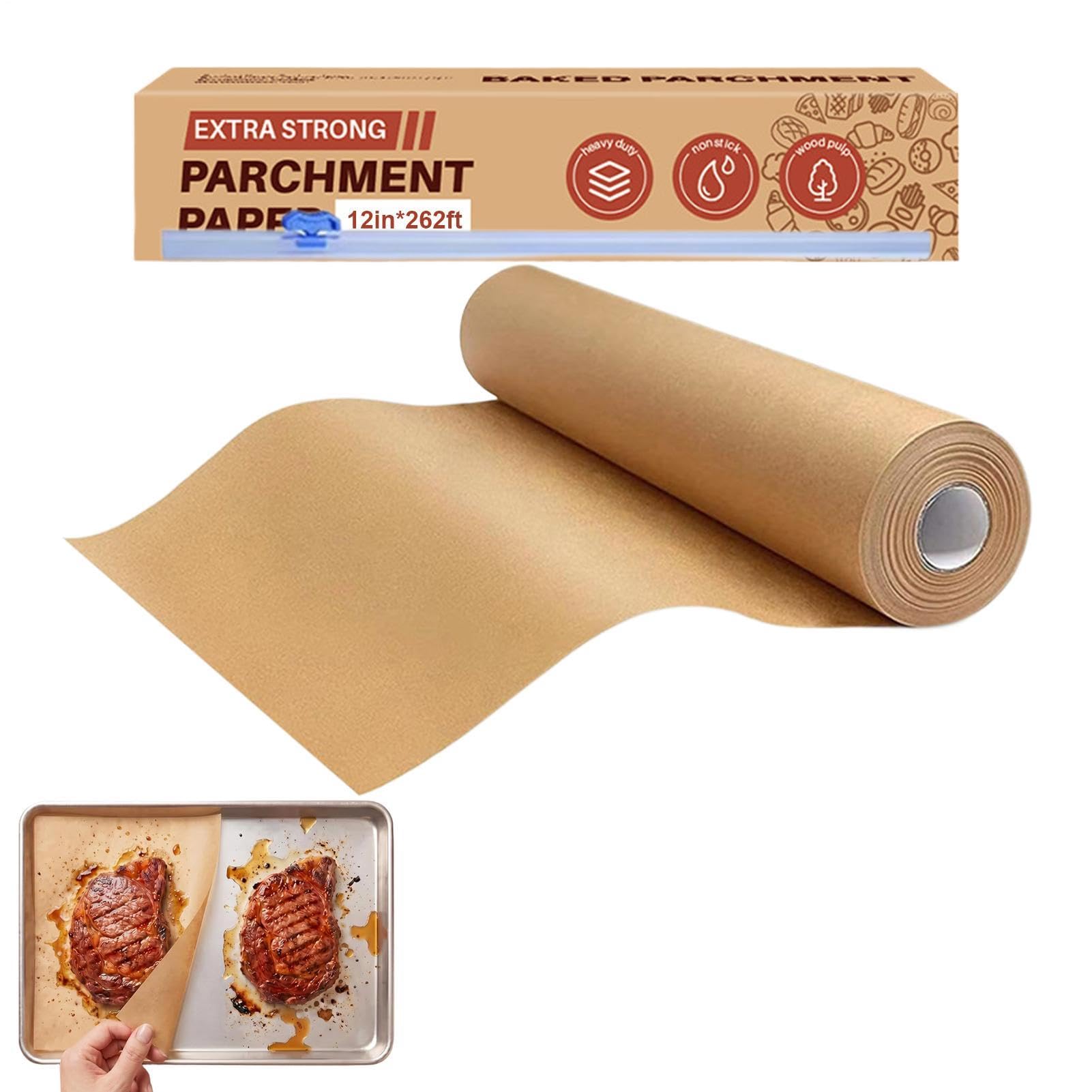 Papel de horno Hojas Sin Blanquear Resistentes al Calor Alimenticio | Papel Pergamino en Rollo para Freidora de Aire para hornear microondas vapor cocinar freír rostizar