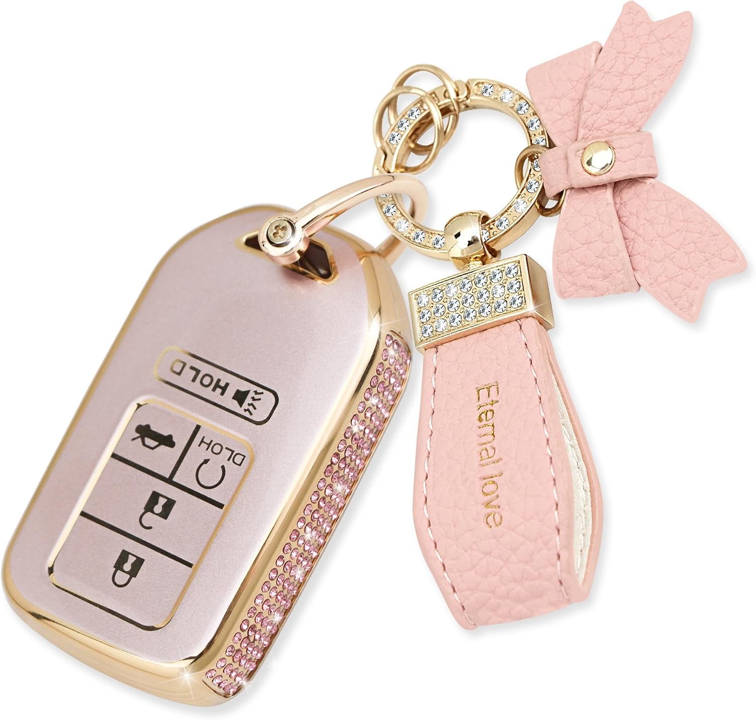 Loyvan for Honda Diamond Edge Key Fob Cover with Bowknot Keychain,5 Buttons