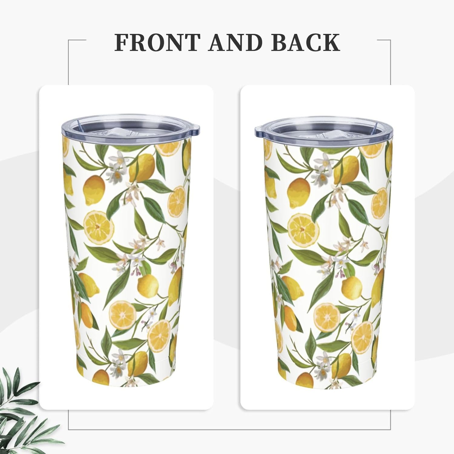 Lemon Tumbler 20oz Green Leaves Stainless Steel Insulated Tumblers with Lid and Straw Travel Coffee Mug Tea Wine Cups Water Bottle Sport Gifts for Women - Image 2