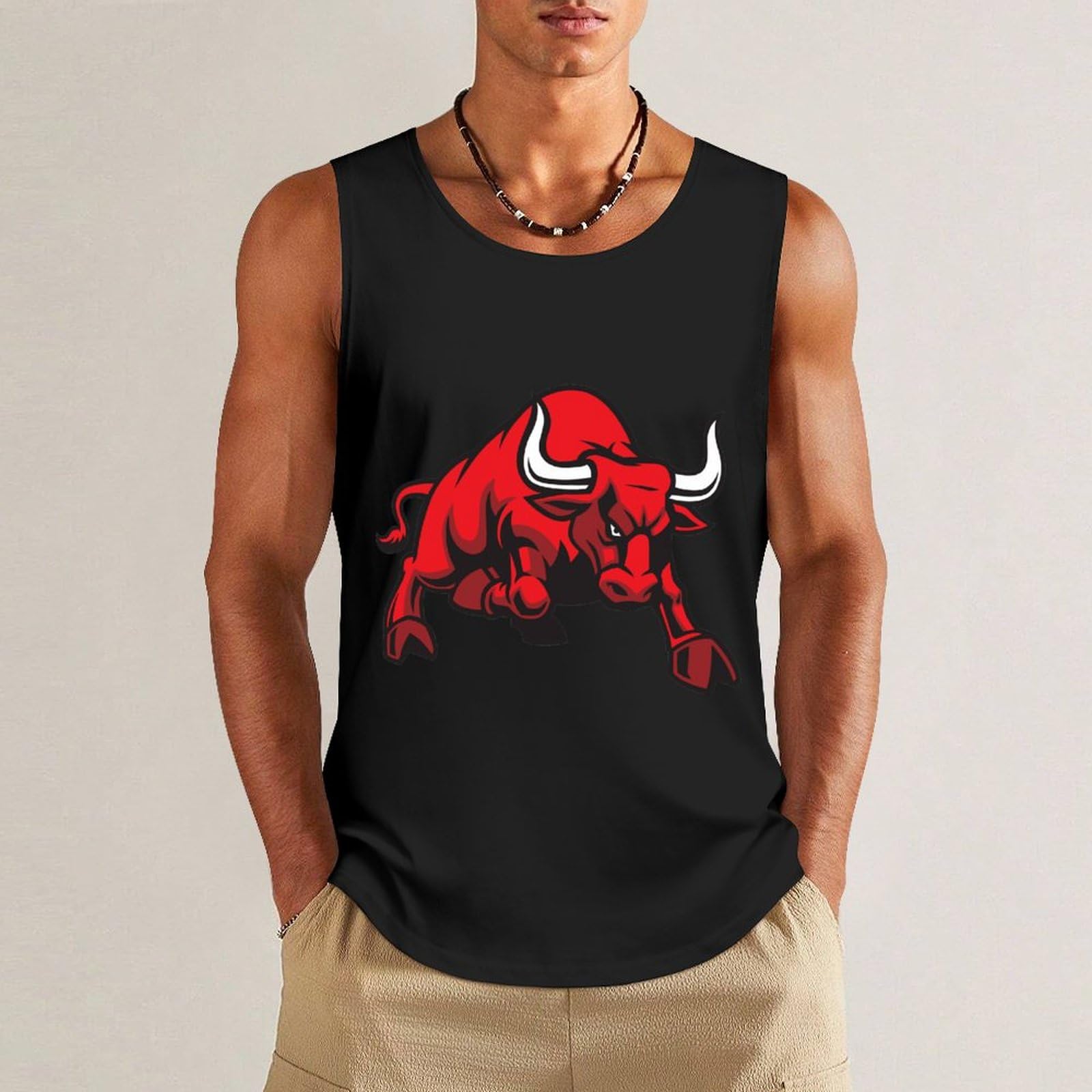 Angry Bull Men's Workout Tank Top Gym Muscle Tee Fitness Sleeveless T Shirt Beach Graphic Tops