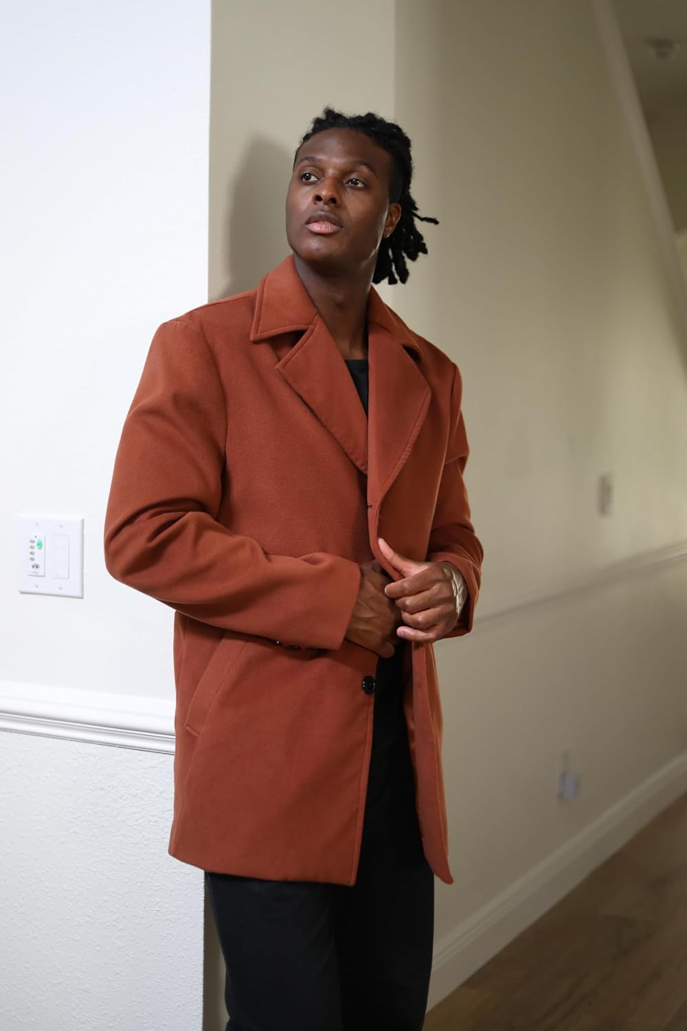 COOFANDY Mens Trench Coat Notched Collar Single Breasted Peacoat Winter Overcoat With Pockets - Image 6