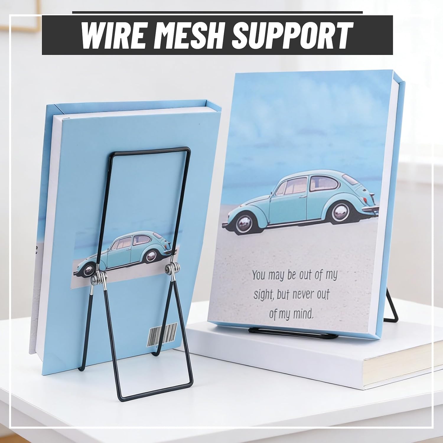 6 Pack 9.17 Inch Foldable Black Metal Book Stand, Adjustable Thick Iron Wire Plate Easel with Rubber Coating, Minimalist Desktop Decor for Smartphones, Tablets, Frames, Albums and Magazines image 4