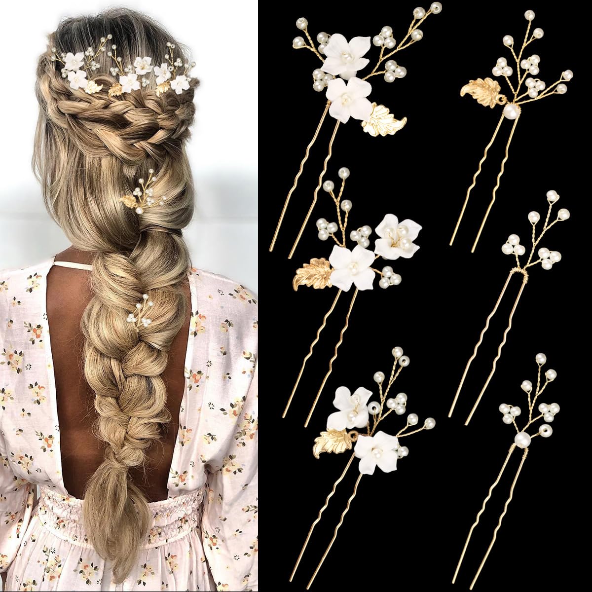 Amazon.com : 6 Pieces Flower Pearl Wedding Hair Pins  display picture 2