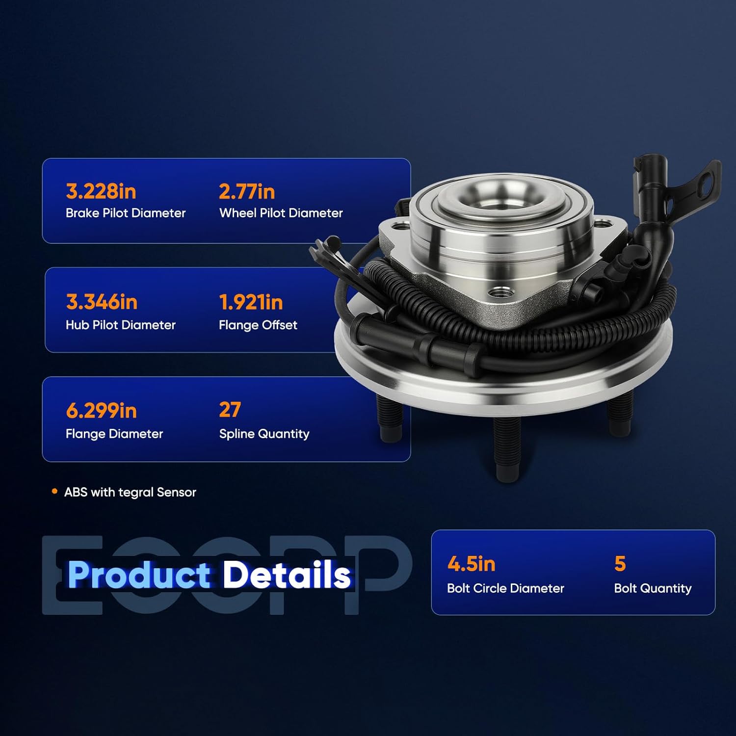 ECCPP Front Wheel Hub and Bearing Assembly 515078 fit Ford Explorer for Mercury Mountaineer 4.0L 4.6L 2006-2010 wheel hub 5 lugs with ABS 3 Bolt Flange Left or Right 1 pcs