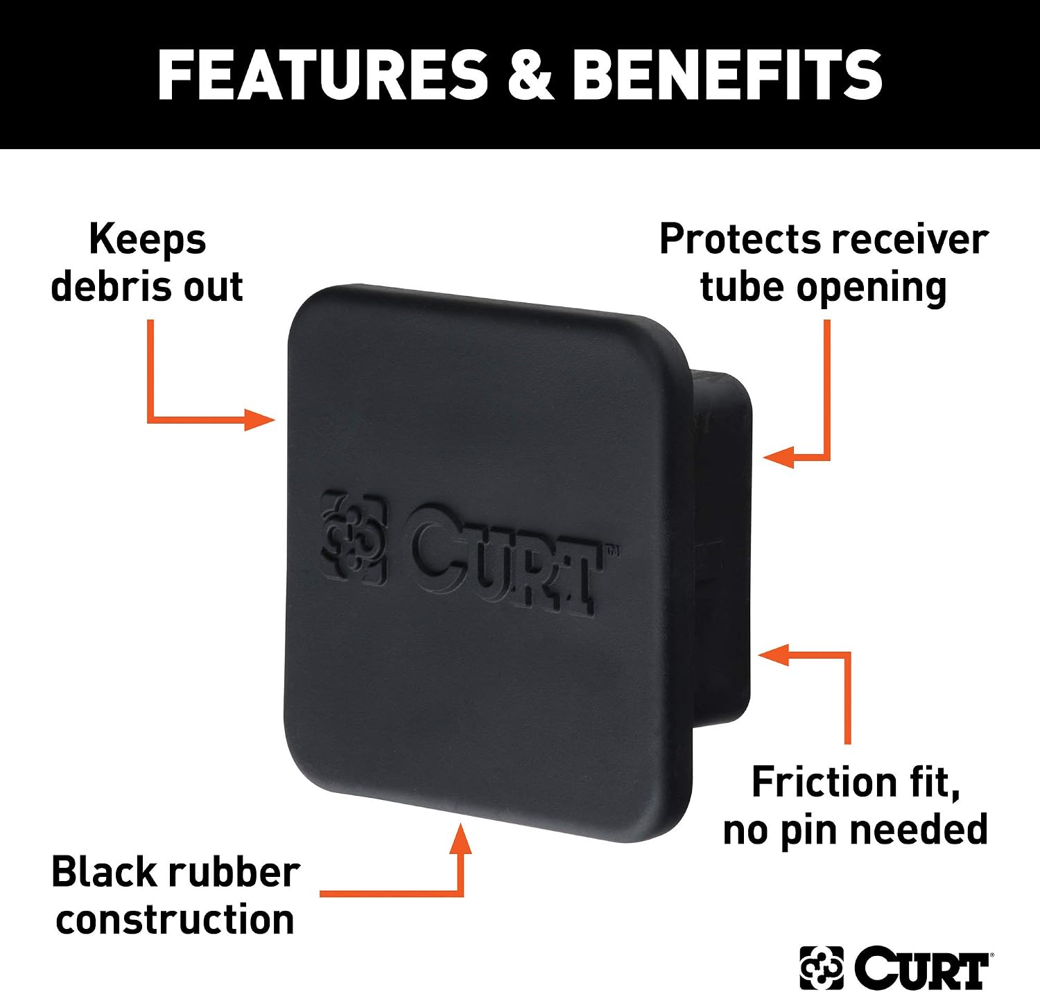 CURT 22277 Rubber Trailer Hitch Cover, Fits 2-1/2-Inch Receiver