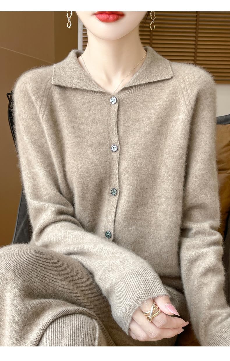 Chaqueta Punto Mujer Cárdigans Y Suéteres De Pura Lana para Mujer Elegante Cárdigan De Punto con Solapa Parte Superior Abierta con Botones En La Parte Delantera Jersey De Punto Suave Y