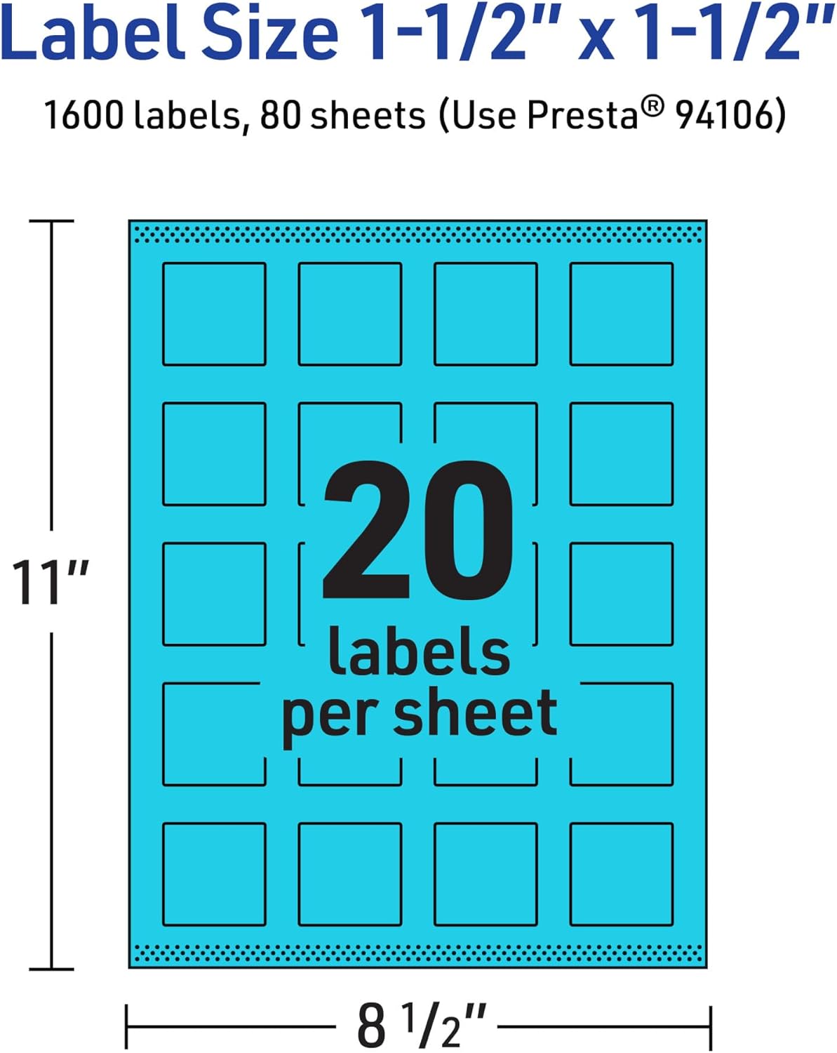 Avery Printable Square Labels, Sure Feed Technology, 1-1/2" x 1-1/2", Bright Blue Labels, Print-to-The-Edge, Laser/Inkjet Printable, 1,600 Total, Great for Jars and More