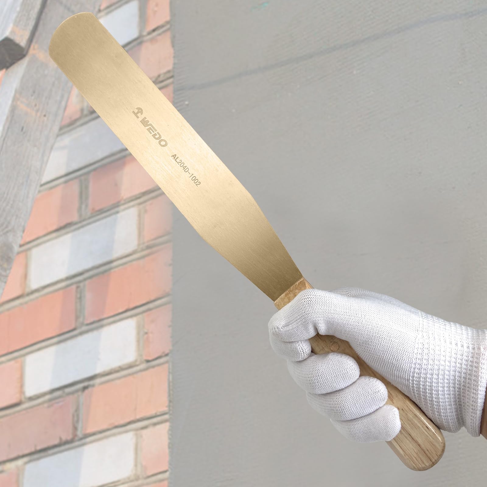 WEDO Espátula,Espátula de pintor con hoja recta y mango de madera de 40mm,Espátula no brillante,bronce de aluminio,DIN,BAM FM,350mm de longitud,herramienta de seguridad sin chispas
