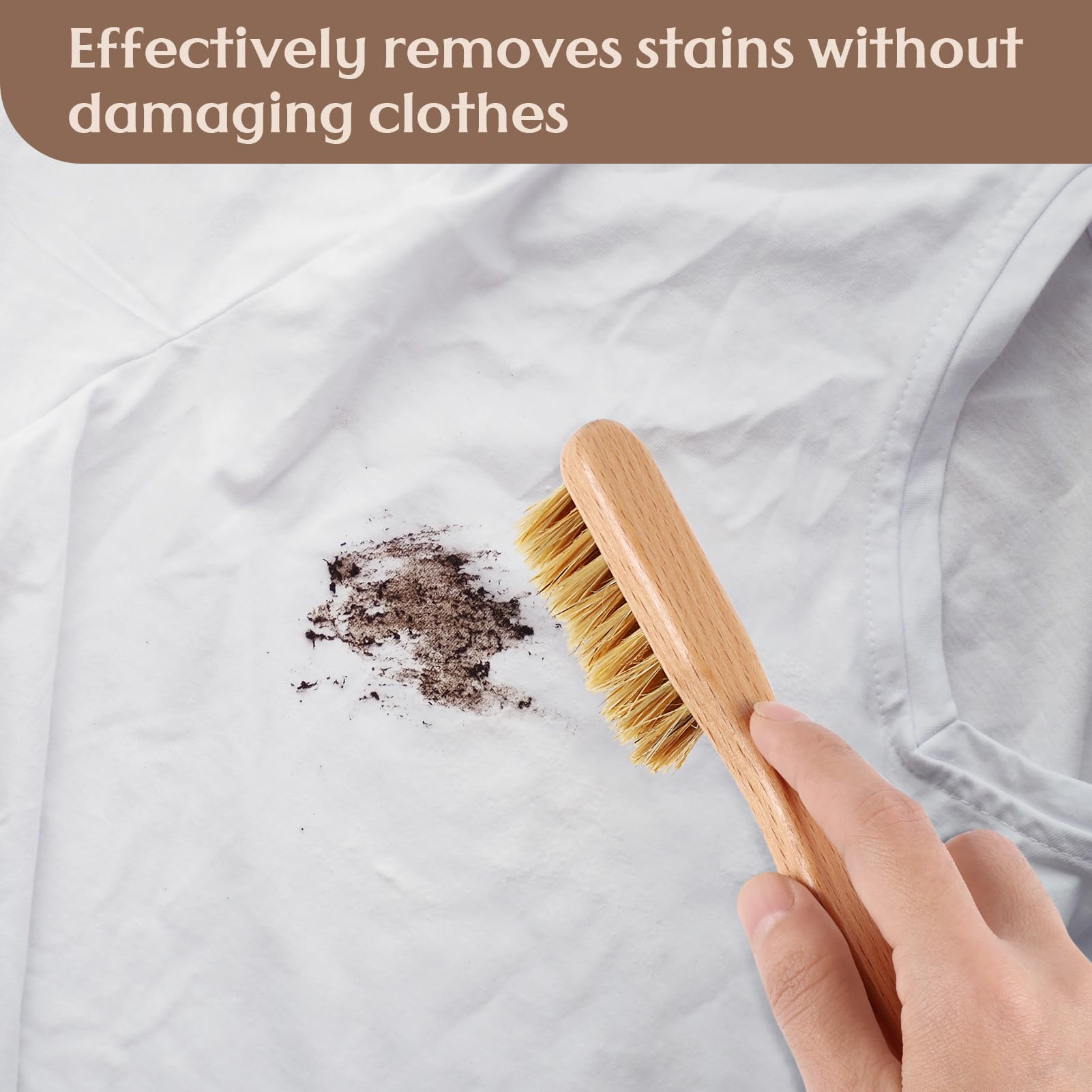 3 cepillos de madera para quitar manchas de lavandería con cerdas de jabalí, cepillo pequeño para ropa para frotar manchas de muebles, tela y cuero (3 piezas C)