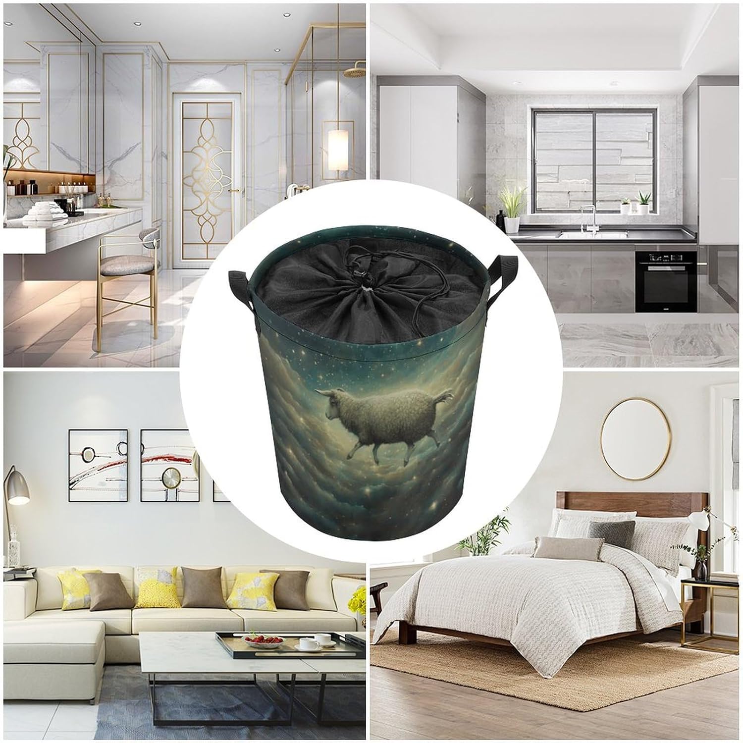 Laundry Basket Laundry Bag Sheep Are Flying Printed Foldable Laundry Basket with Easy Carry Handles for Clothes Towels in The Family And Dorm
