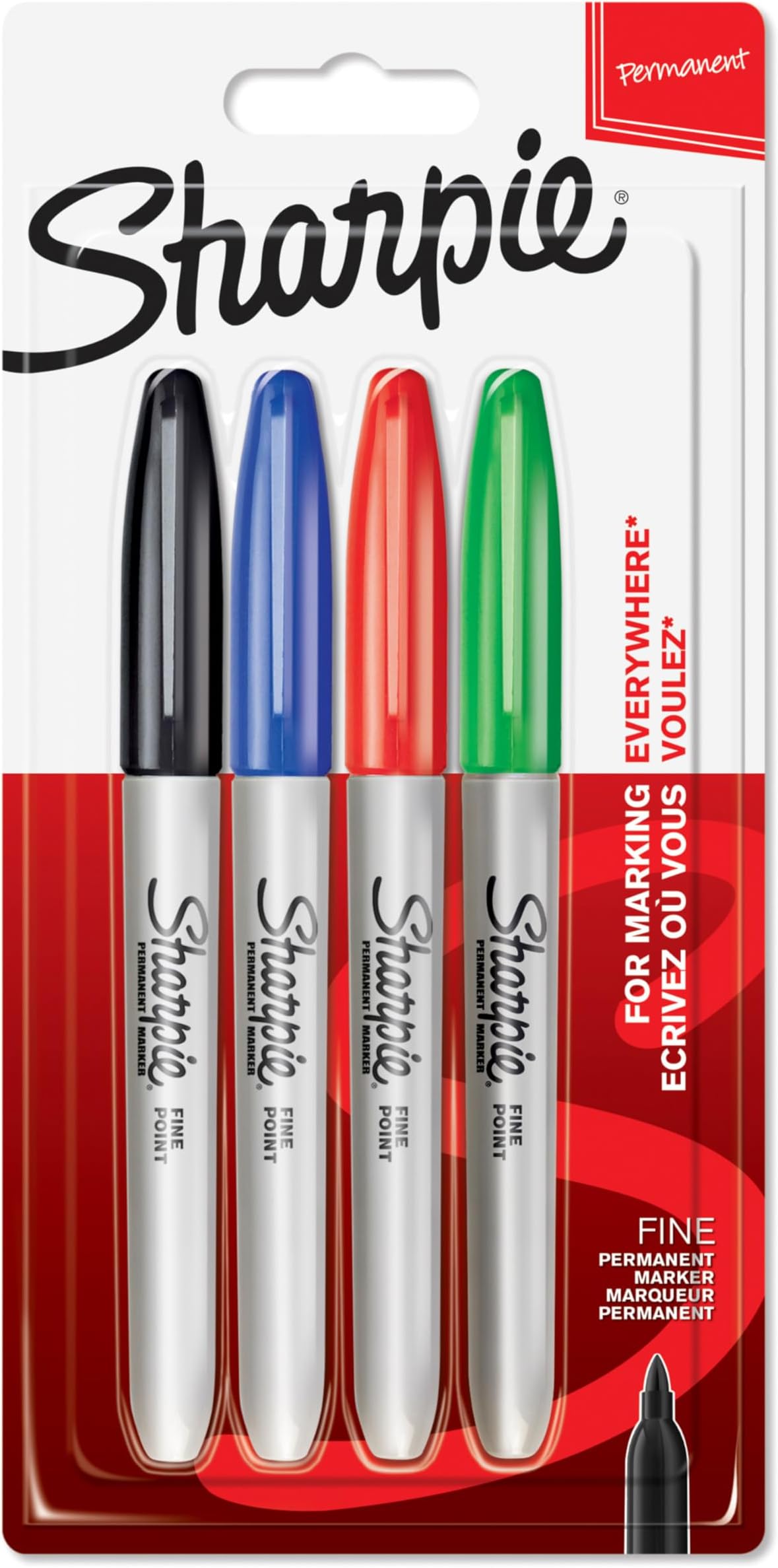 Sharpie Permanent Markers | Fine Point for Bold Details | BlackBlueRed and Green Ink Colours | 4 Marker Pens