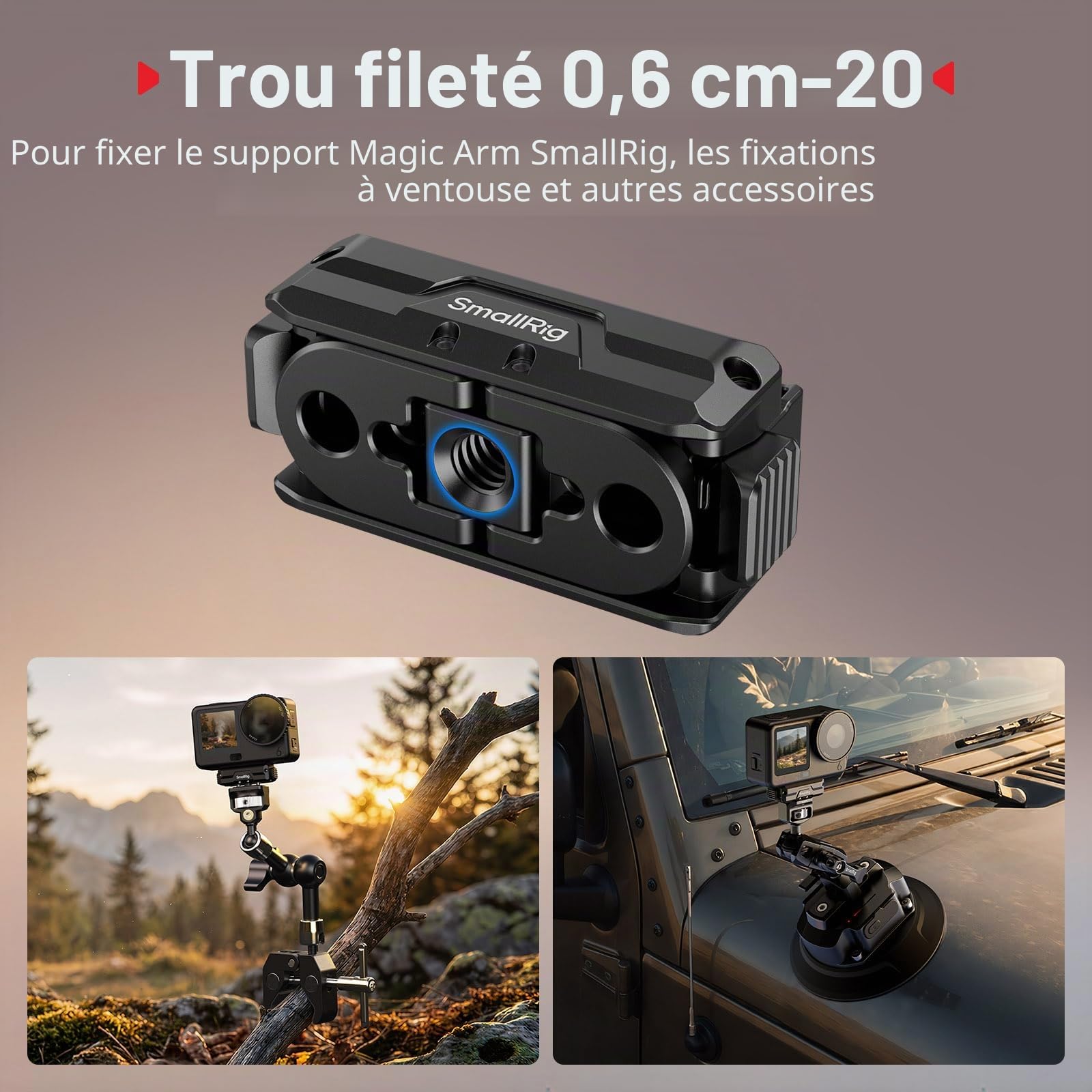 SMALLRIG Support magnétique Double pour DJI Osmo Action 6/Osmo Nano, Adaptateur magnétique Pliable à dégagement Rapide bidirectionnel avec Fixation à 2 Broches et Filetage 1/4"-20-5890