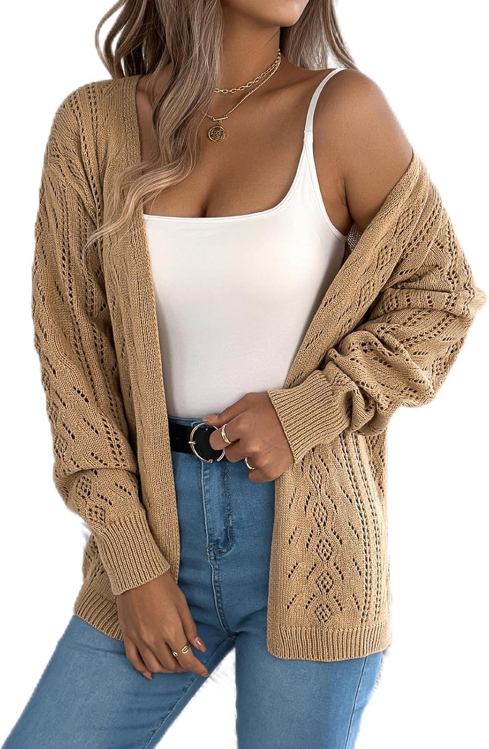 Women's Knit Cardigan Open Front Long Sleeve Sweater Cover Up