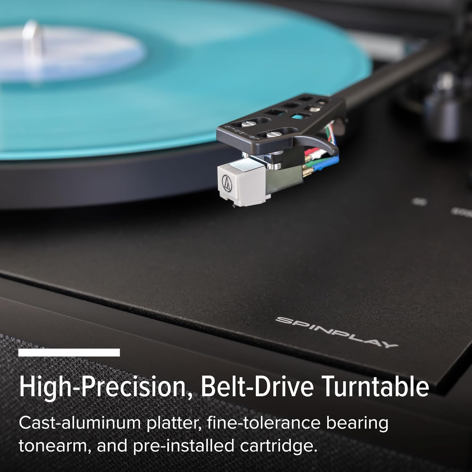 Andover Audio SpinPlay Premium All-in-One Record Player for Vinyl Record Playback - Semi-Automatic, Auto Power-On and Auto-Stop, Integrated Sound System with 270° Speaker Array - Black